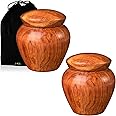 2 Packs Wooden Small Urns for Human Ashes Keepsake, Mini Urns for Ashes, Cremation Urns for Human Ashes Adult Male Female Pet,Keepsake Wood Urns with Velvet Bag