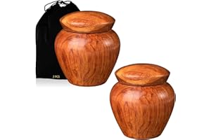 VACONICO 2 Packs Wooden Small Urns for Human Ashes Keepsake, Mini Urns for Ashes, Cremation Urns for Human Ashes Adult Male Female Pet,Keepsake Wood Urns with Velvet Bag