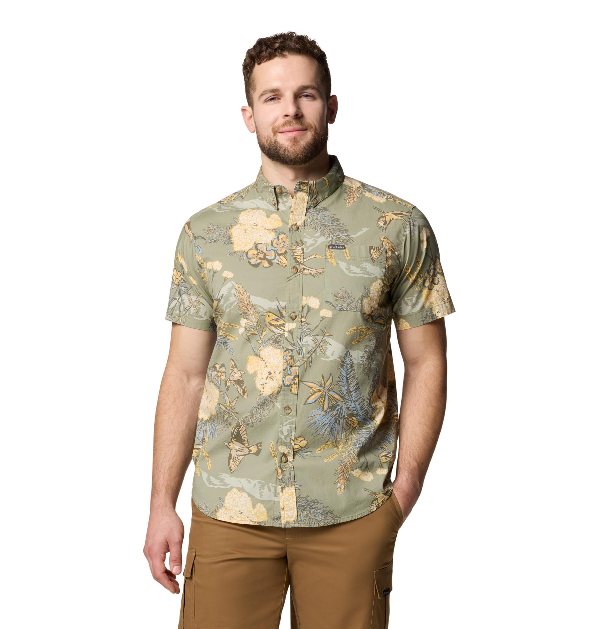 Columbia Mens Rapid Rivers Printed Short Sleeve Shirt, Stone Green Outbacked, X-Large Image Columbia Mens Rapid Rivers Printed Short Sleeve Shirt, Stone Green Outbacked, X-Large Image