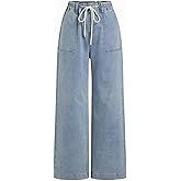CIDER Womens Drawstring Baggy Wide Leg Jeans High Elastic Waist Boyfriend Jeans with Deep Pockets Trendy Denim Pants