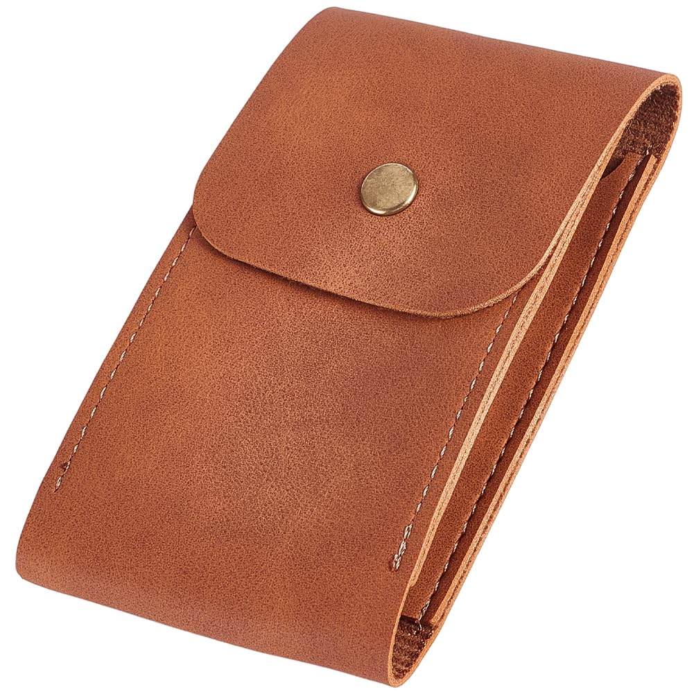 CALFOVERA Brown PU Leather Playing Card Case Single Deck Leather Playing Card Holder Box Pouch Multipurpose Compatible Wallet with Snap Button for Poker Bridge Board Games Travel Accessory — image 1