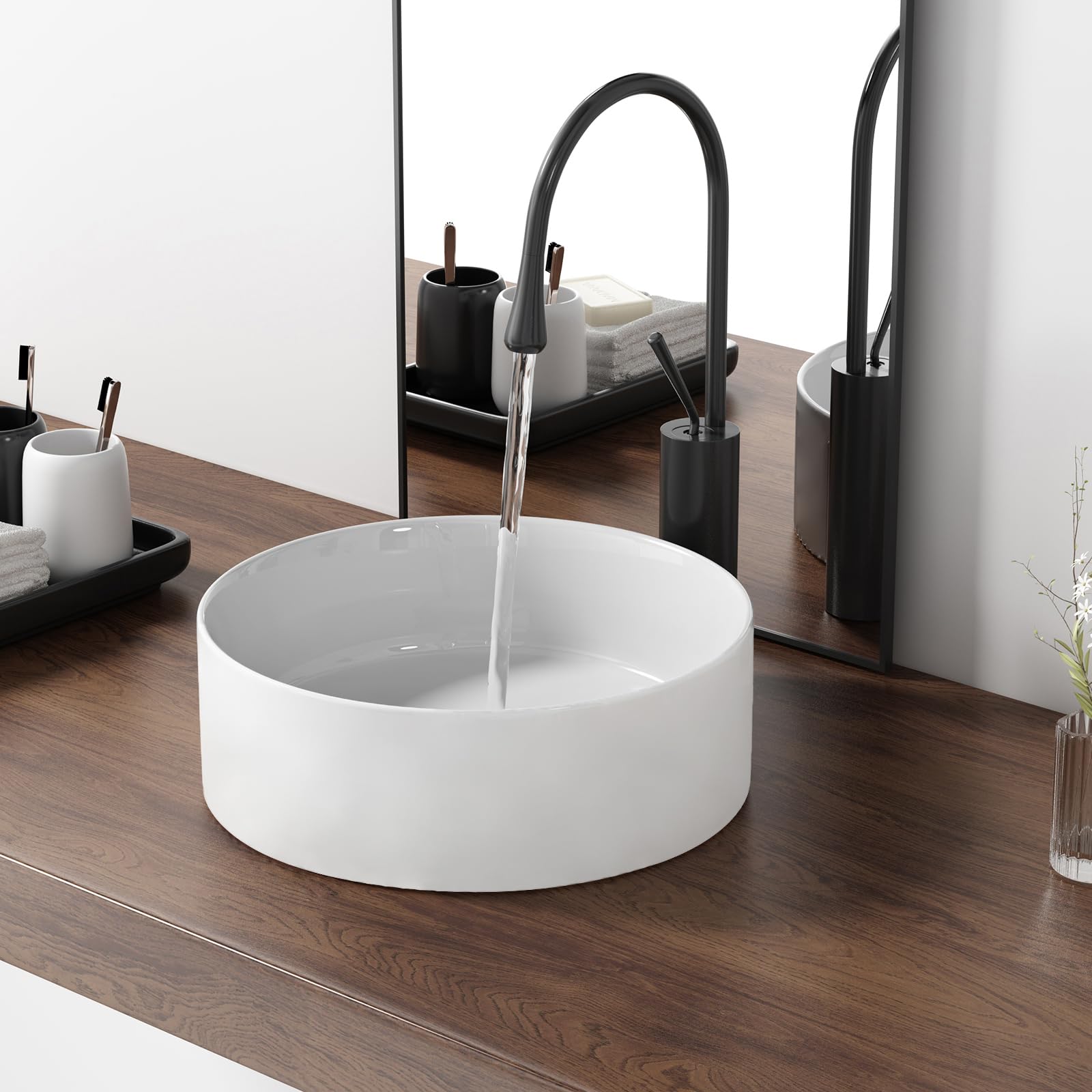 Photo 1 of 12 Inch Round Bathroom Sink Above Counter, QISHKA Small White Ceramic Vanity Vessel Sink Mini Countertop Bowl Basin for Space-Saving