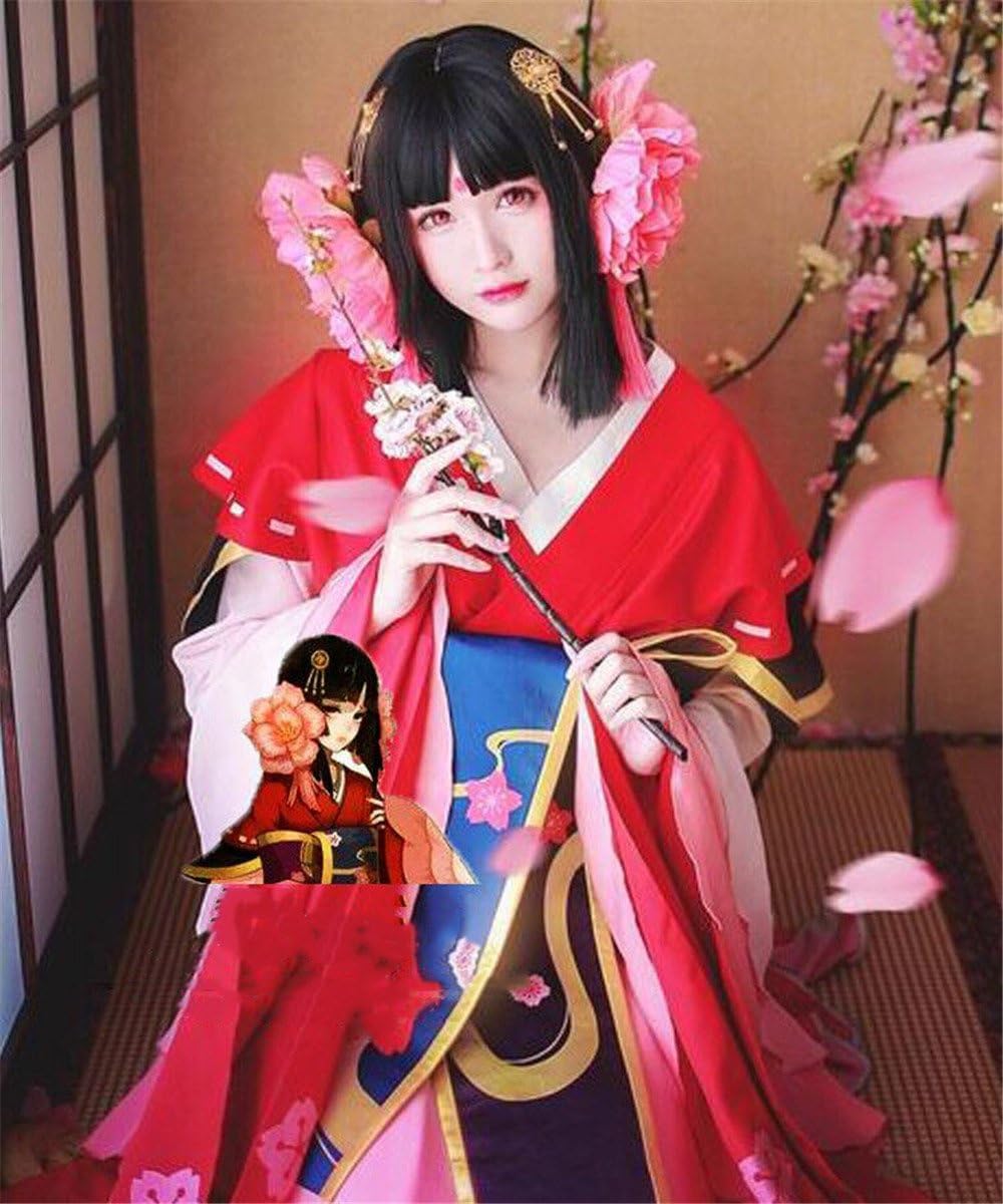 Amazon かわいい姫様 コスプレ ウィッグ 姫 セミロング ストレート 黒髪 前髪 ぱっつん ウィッグ アニメ おんみょうじ 桜妖 姫髪 三刀斉 キャラウィッグ 撮影 演出 コスプレ Wig 学園祭 イベント 仮装 ネット付き コスプレ 仮装 通販