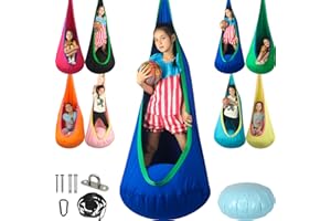 HiChrote Kids Pod Swing Seat, Max 300 Lbs, Child Sensory Swing Chair Indoor & Outdoor Therapy Hammock Chair with Hanger Kit for Calming, Effect for Autism, ADHD or SPD. (Blue)
