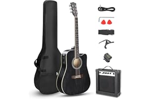 Ktaxon Full-Size Acoustic Electric Guitar with Amp, 41 Inch Basswood Body Guitars Kit for Beginner & Intermediate W/Bag, Strap, and Capo All Accessories Included (Black)