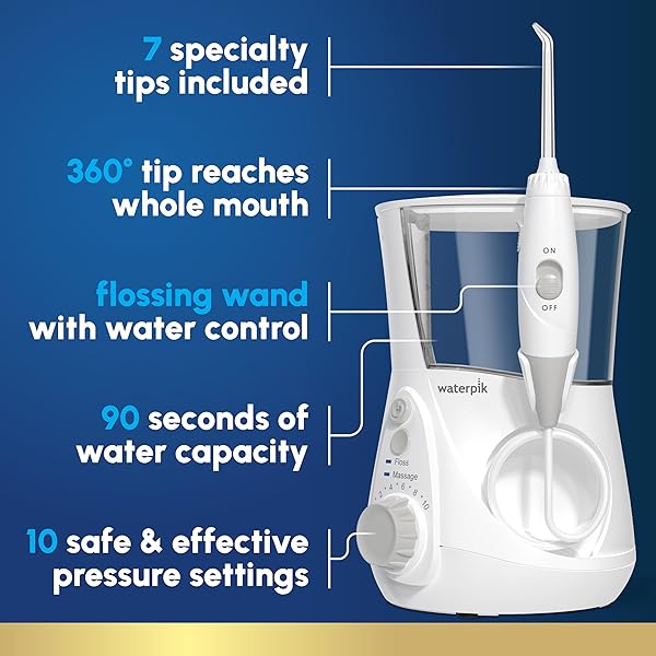 WATERPIK AQUARIUS WATER FLOSSER FOR TEETH CLEANING, GUMS, BRACES, DENTAL CARE, ELECTRIC POWER WITH 10 SETTINGS, 7 TIPS FOR MULTIPLE USERS AND NEEDS, ADA ACCEPTED, WHITE WP-660, PACKAGING MAY VARY