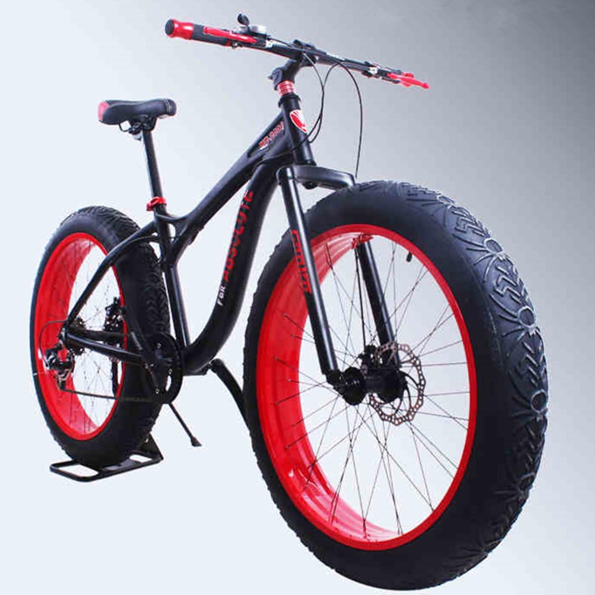 15 kg Super Light 7 Speeds 26 Inches Fat Bike,Use 4.0 Width Wheel and 17 Inches Aluminum Alloy Frame (Black Red, Use Normal Fork)