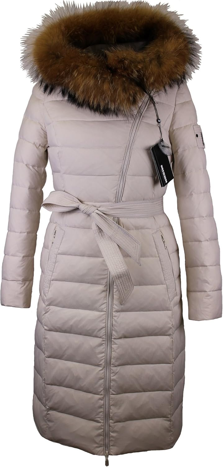 G519 Damen Daunenmantel mit Echtfellkapuze MISUN Raccoon (40, beige ...