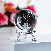 ZEERSHEE 60mm(2.3inch) Cats & Moon Crystal Ball Paperweight with Stand Base Glass Sphere Home Decor Gifts for Cat Lovers