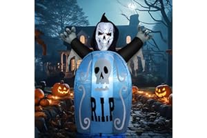 COMIN 5.3 FT Halloween Inflatables Ghost Tombstone Outdoor Decorations,Blow ups Scary Halloween Inflatable with Built-in LED Light for Party Indoor Yard Lawn Decor