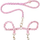 Double Dog Leash &ndash; Tangle-Free Dual Leash with 360&deg; Swivel, Shock Absorbing Bungee, Reflective Stitching &amp; Hand-Braided Main Rope (Supports Up to 440 lbs, Pink)