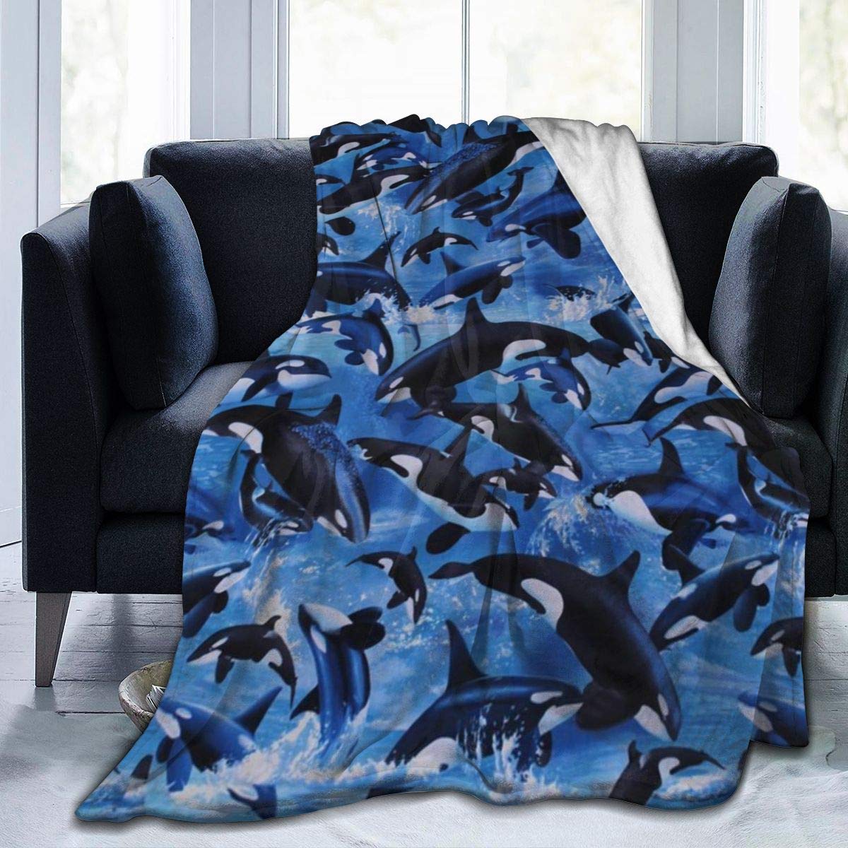 Abaysto Killer Whales Orcas Throw Blanket, Soft Flannel Fluffy Blanket for Bed Sofa Couch, Great Gift for Christmas/Thanksgiving 50x60 Inch(130x150cm)