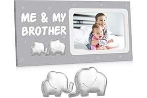 Garybank Me & My Brother Silver Elephant Wood Picture Frame, Little or Big Brother or Sister Gift for Older Siblings, New Baby Shower Baptism Gifts, Baby Silver GIft