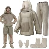 Mosquito Bug Suit for Men Women, 4Pcs Full Body Mosquito Proof Net Clothing | Mosquito Net Including Mosquito Jacket, Pants, Gloves, Socks Breathable Mesh Mosquito Netting for Fishing, Hiking, Gardening