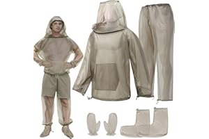 2win2buy Mosquito Bug Suit for Men Women, 4 Pcs Full Body Mosquito Net Suit Jacket, Pants, Gloves, Socks Breathable Mesh