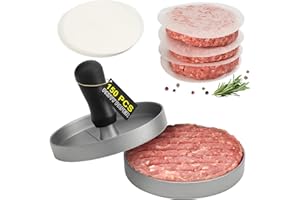 Burger Press 150 Patty Papers, Non-Stick Hamburger Patty Maker with Wax Paper, Aluminum Burger Maker for Kitchen BBQ Grill
