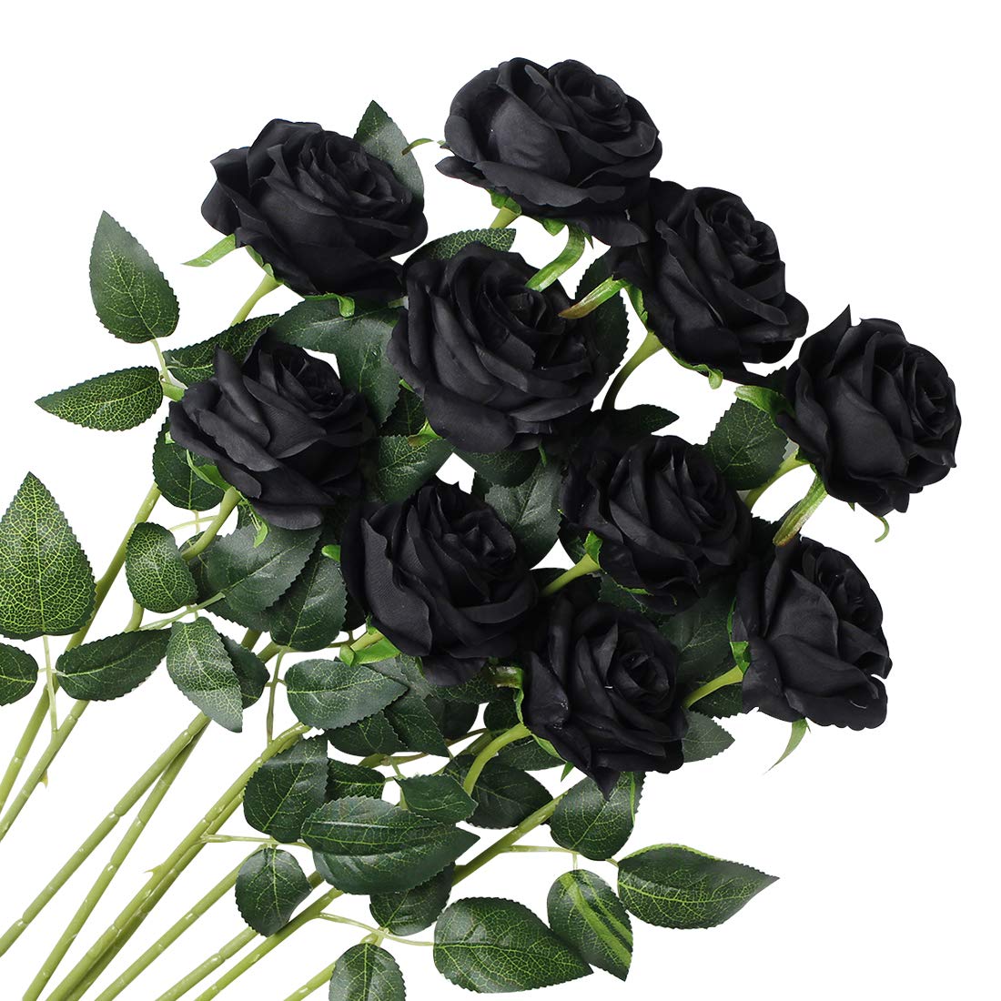Veryhome 10 Pcs Flower Decoration Artificial Roses Silk Flowers Fake Single Stem Blooming Rose Bridal Bouqets For Wedding Home Birthday Party Arrangment Garden Decoration (Black)