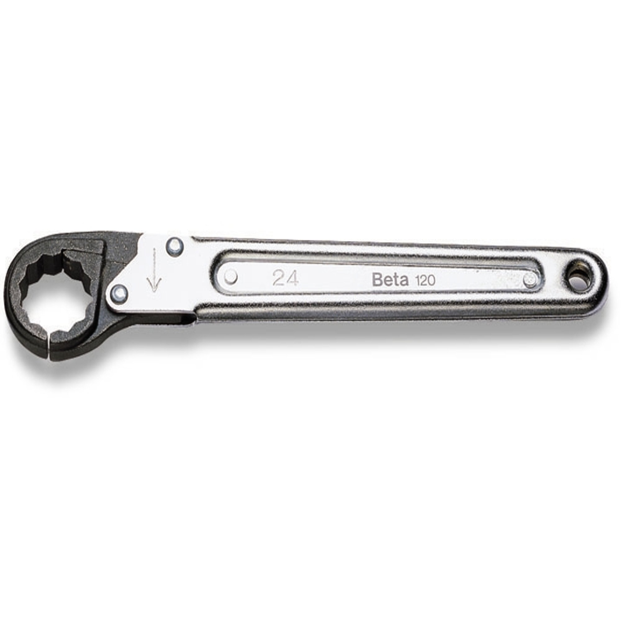 Beta 120 27mm Ratcheting Box End Wrench, 12 Point, Chrome Plated