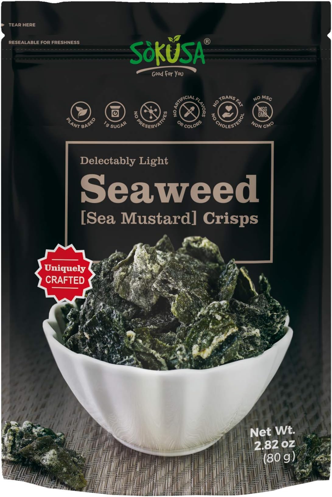 SoKusa Seaweed (Sea Mustard) Crisps 5.64 oz (2 PACK of 2.82)