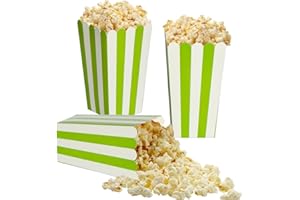 XIEHE 24 Pack Striped Popcorn Boxes - Carnival Parties Mini Paper Popcorn and Candy Containers, Party Supplies for Movie Nights (Green)