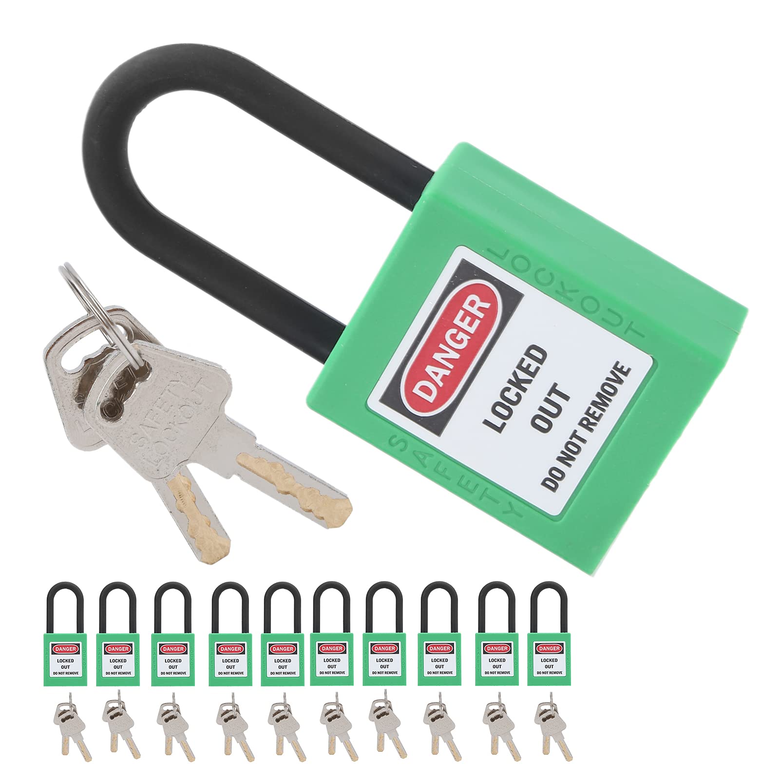 Safety Padlock, Isolation Lock Security Padlock Shackle Lock 10Set for Factories(Green)