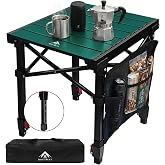 RED CREAT Portable Folding Camping Table Lightweight with Adjustable Height | Aluminum Roll-Up Camp Table with Storage Pockets &amp; Carry Bag, Heat-Resistant for Camping, Beach, BBQ, Picnic &amp; Travel