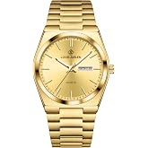 LOUIE JUELEN Dress Men's Quartz Watch 42mm Analog Watches with Luminous Hands &amp; Markers Day-Date Display Waterproof Wrist Watch for Men, Multi-Color Dial, Stainless Steel Band