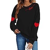 LAZYCHILD Love Heart Sweatshirt for Women Cute Hearts Graphic Pullover Long Sleeve Valentine Shirts Tops