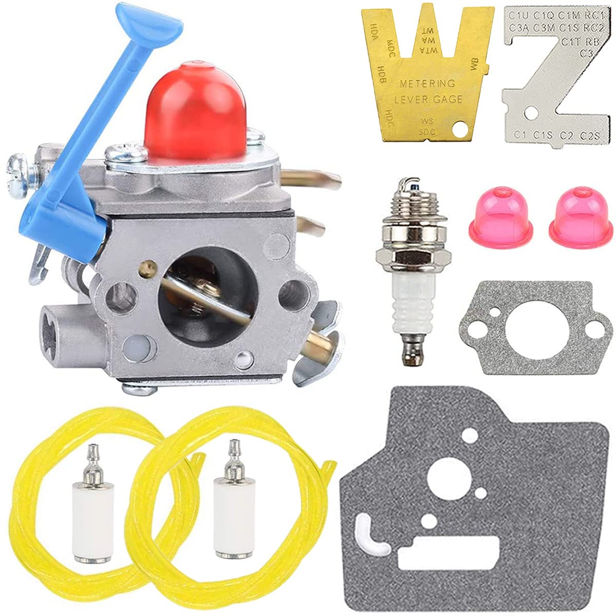 ZAMDOE Carburetor for Husqvarna 124L 125L 125LD 125R 125RJ 128C 128CD 128L 128LD 128LDX 128R 128RJ 128DJX 28cc Trimmer/Brush Cutter, Replaces 545081848 C1Q-W40A W38, with Fuel Line Spark Plug