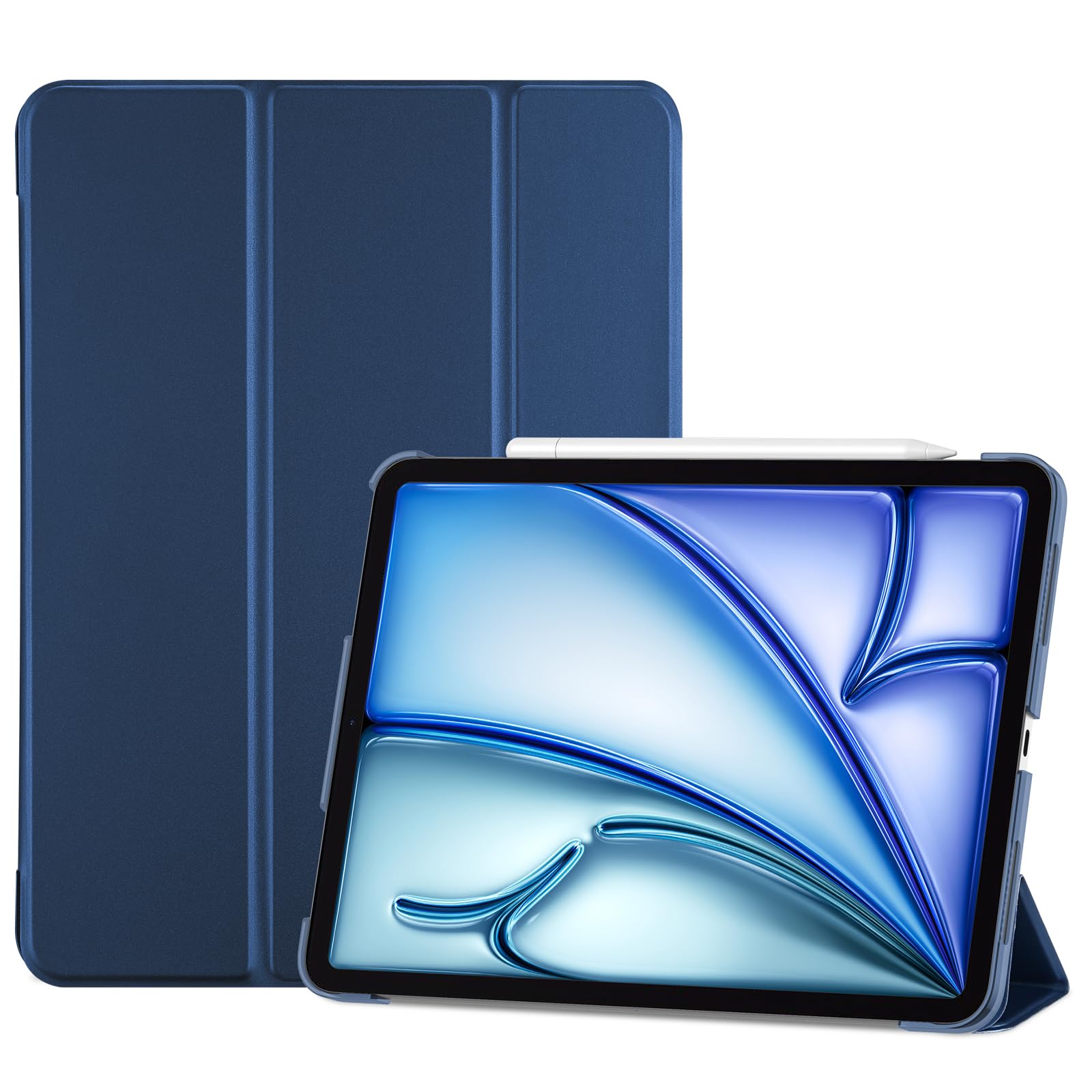 ProCase Smart Case for iPad Air 11-inch M4 (2026, 8th Gen) / M3 (2025) / M2 (2024) & 10.9 Inch iPad Air 5th (2022) & 4th (2020) – Protective Hard Back Cover with Auto Sleep/Wake - Darkblue