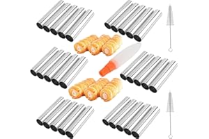Non-stick Cream Cannoli Tubes, FantasyDay 30 Pcs Stainless Steel Baking Cones Pastry Roll Horn Croissant Mold Cannoli Shells with 3 Clean Brush - Pastry Baking Set for Christmas Cake Anniversary Party