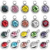 JMKTOOL 30pcs 6 mm Stainless Steel Crystal Birthstone Charms Mini Round Rhinestone Birthstone Bead Handmade Pendant with Rings for Necklace Earrings Jewelry Making Supplies, 10 Colors