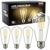 TJOY Vintage Edison LED Light Bulbs, 40W Equivalent E26 Dimmable, 4 Pack | 2700K Warm White, 4W, 500 Lumens, ST58/ST19, Clear Glass Vintage Filament, for Chandeliers, Pendant Lights