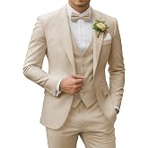 SPTALLFITJSV Men's 3 Piece Suits Slim Fit | Peak Lapel 2 Button Blazer Jacket Vest and Pants Set Wedding Business Prom Party Suit