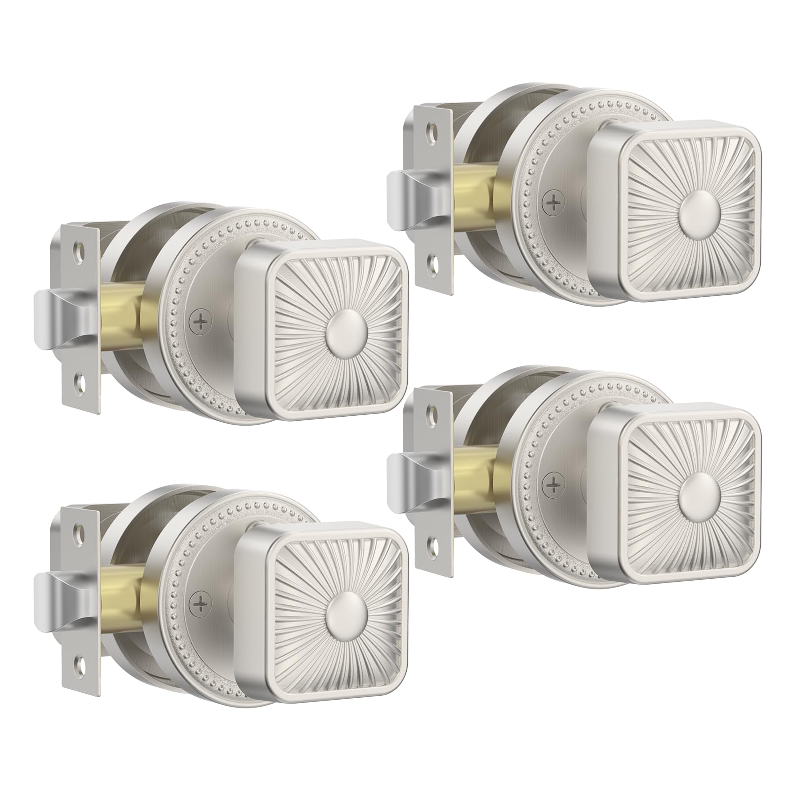Photo 1 of Amerdeco 4 Pack Brushed Satin Nickel Door Knobs Privacy Interior Door Knob with Lock,Door Knob for Bedroom, Bathroom AM0024