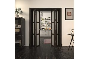 BARNER HOME Bi-Fold Doors, for 60"x 80" (Double 30" x 80" Doors) Opening, 3-lite Tempered Frosted Glass Panel, MDF, Ancient Wood Color