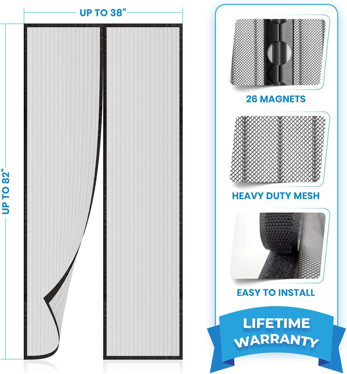 Flux Phenom Reinforced Magnetic Screen Door - Fits Doors up to 38 x 82 Inches (Black) - - 