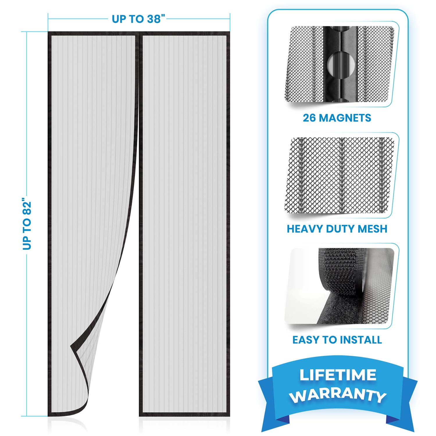 Flux Phenom Magnetic Screen Door Closure - Mesh Screen Doors with Magnets - Retractable and Sliding Screen Door Replacement
