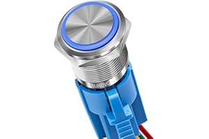 AUNOVG 19mm Latching Push Button Switch - Easy Installation, 12V Waterproof Switch, Multiple Wiring Optionsas for Automotive Switches, Marine Switch On Off, PC Power Button(Blue Switch)