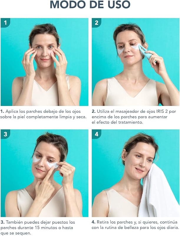 IRIS Parches Ojos com Colageno - Contorno de Ojos Antiojeras - Vitamina B, Vitamina C y Vitamina E - Retinol - Antiojeras Mujer - Hidratante - Vegano - 60 Parches Ojos Bolsas y Ojeras