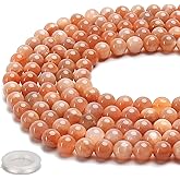 70PCS Natural 8MM Healing Gemstone, Sunstone Energy Stone Round Loose Beads, Semi-Precious Crystal Beads with Free Elastic String for Jewelry Making DIY