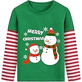 Toddler Boys Christmas Tree Santa Snowman T-Shirt Red Stripe Long Sleeve Shirts Kids Xmas Reindeer Clothes Tops 2-7T