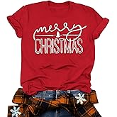 Merry Christmas Shirts for Women Funny Christmas Tree Graphic Print Holiday T Shirts