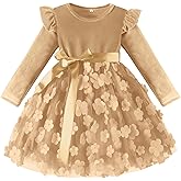 Dalukit Toddler Girls Tutu Dresses Velvet Long Sleeve Dress for Little Girls Flower Ruffle Winter for Princess Holiday Party