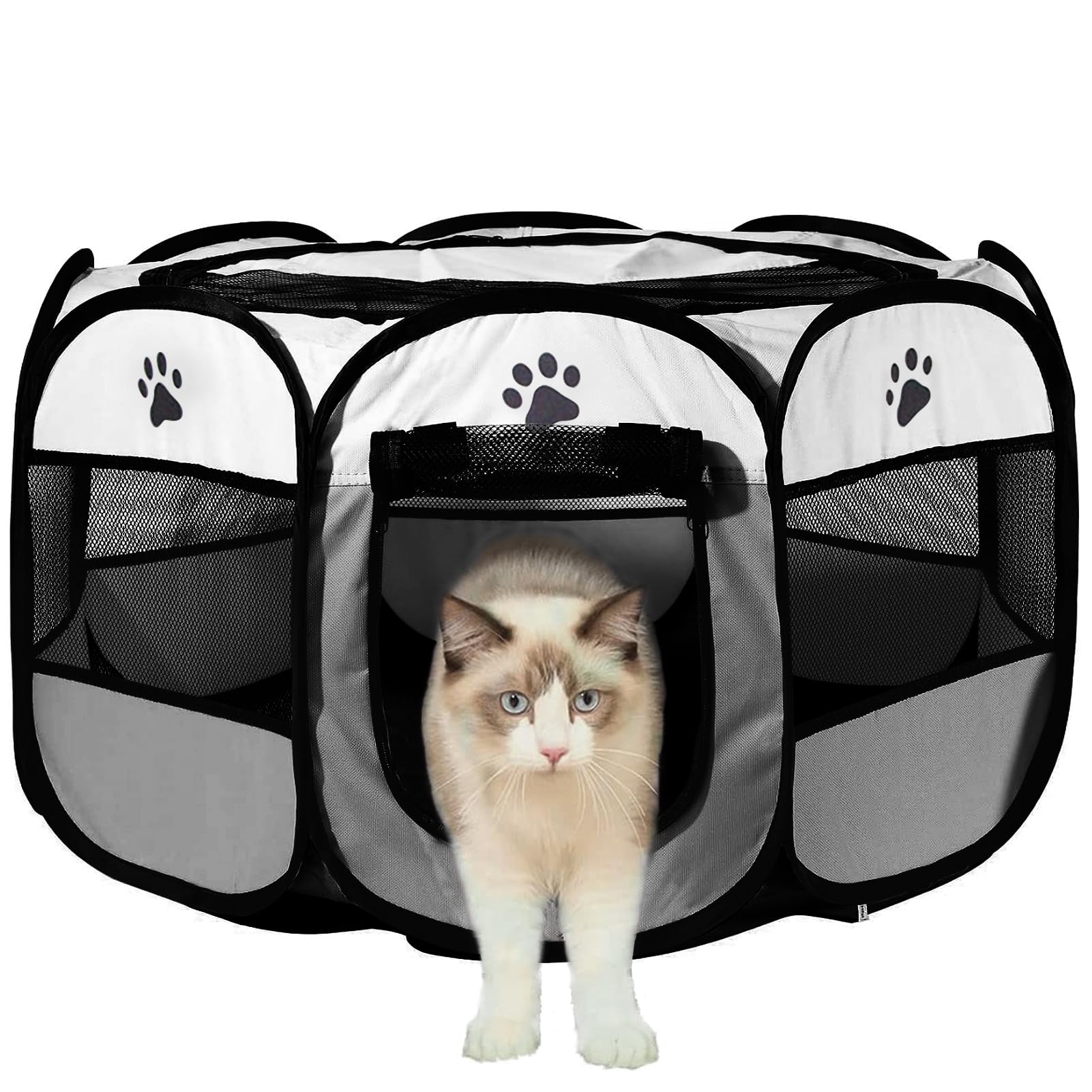 MeYuxg Puppy Run 73 x 73 x 43 cm, Pet Dog Fence, Portable Playpen for Indoor and Outdoor Use, Dog Enclosure, Cat Enclosure, Suitable for Dogs, Cats and Small Animals, Grey