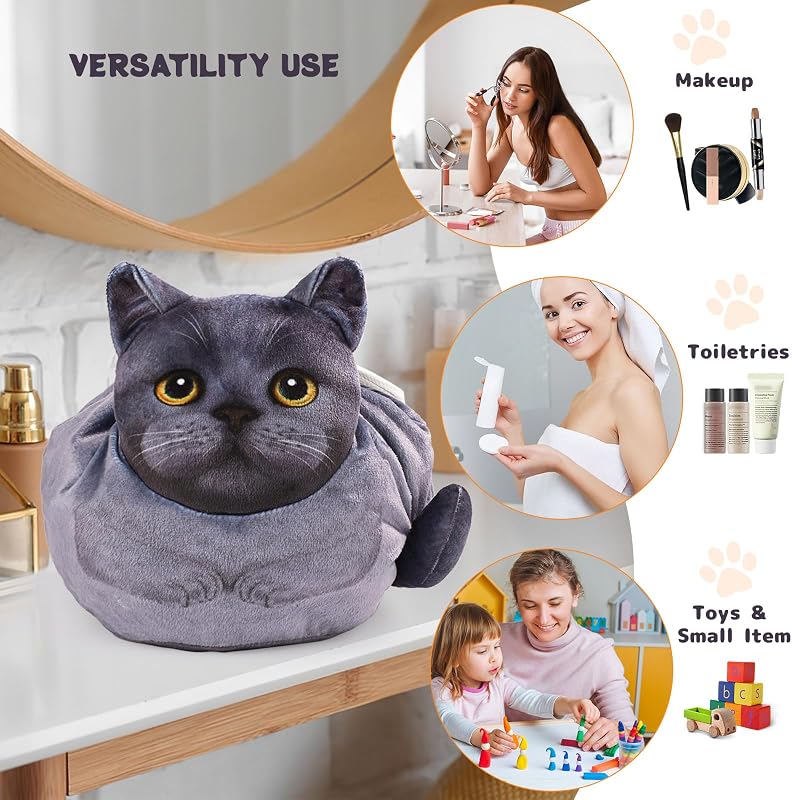 Katzen Kosmetiktasche Kordelzug,Schminktasche Groß,Tragbare Make up Organizer Tasche,Reise Aufbewahrungstasche,Geschenke FüR Katzenliebhaber — Foto 3 von 6