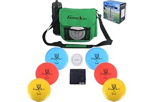 GAMESUN DISC Golf Set-Includes 1pc Heavy Duty Nylon Carry Bag, 2pcs Drivers, 2pcs Mid-Ranges, 2pcs Putters, 1pc Mini Disc Marker, 1pc 12”x12” Embroider Logo Black Towel and 1pc Gift Color Box