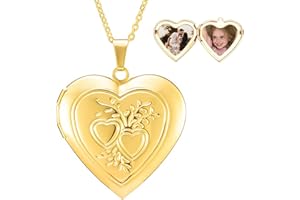 Czaloce 18 Inch Heart Locket Necklace for Women, 18K Gold Plated Photo Pet Keepsake - Customizable Insert, Lightweight Brass Memory Gift for Her​