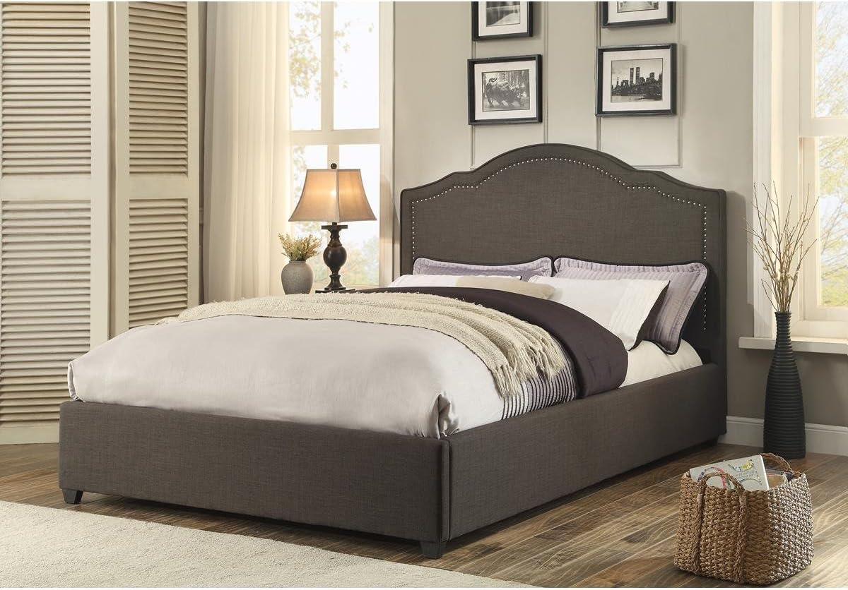 HEFX Zacata Queen Bed in Dark Grey Fabric Portman Style Headboad