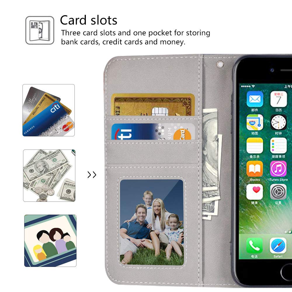 iPhone 8 Plus Wallet Case,iPhone 7 Plus Wallet Case,Urbeutyke Premium PU Leather Flip Folio Case Cover with Wrist Strap,Card Slots,Cash Pocket,Kickstand for Apple iPhone 8 Plus/iPhone 7 Plus - Flower